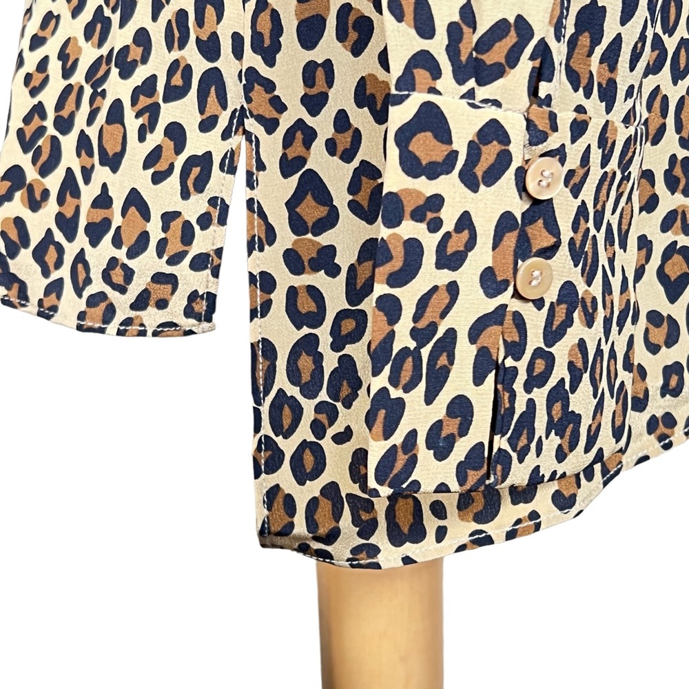 Tyler boe  Women’s Silk Leopard Print Blouse With Hidden Button Placket Small - Picture 5 of 13